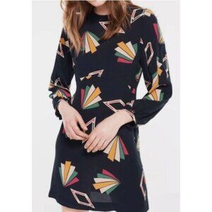 ba&sh Violette Black Geometric Print Long Sleeve Dress, Size 0 | 4 US, NWT! $325